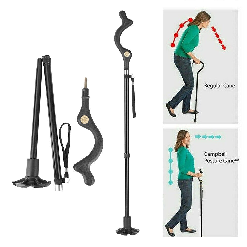 Adjustable Retractable Straight Posture Cane Walking Stick Camping Trekking Pole