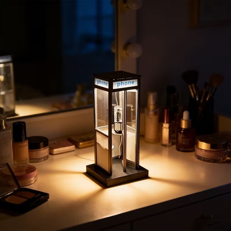 Retro Vintage Tall Phonebooth Lamp, Night Lamp Telephone Booth, LED Desk Lamp