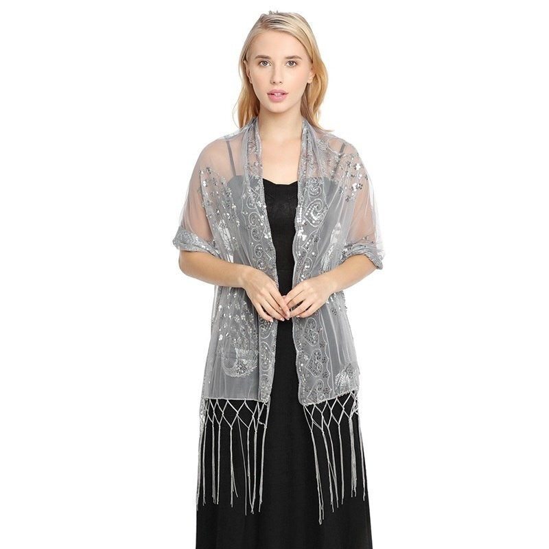 Premium Embroidered Wraps Wedding Shawl Scarf Pashmina Evening Sequin Stole