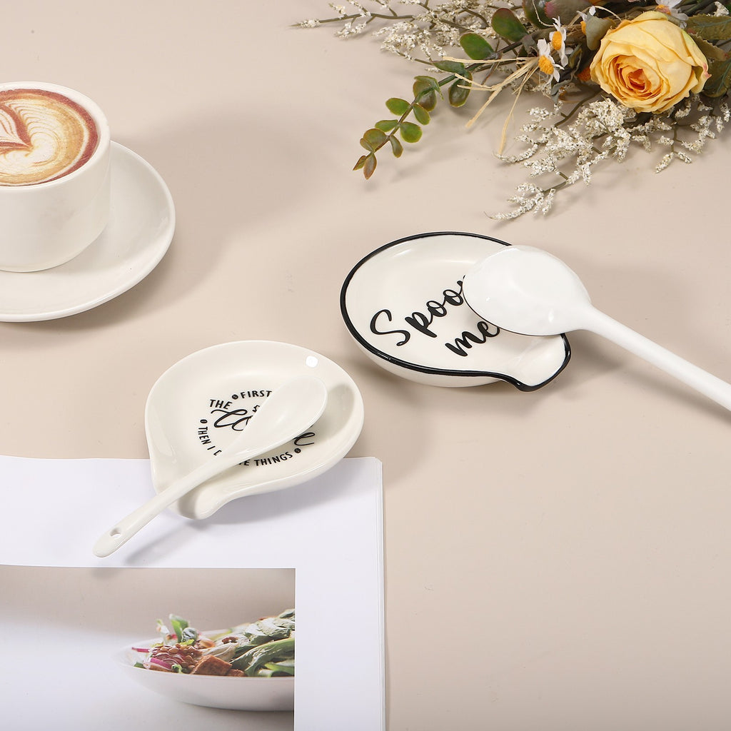 Ceramic Coffee Spoon Rest, 3.5 Inch Tea Spoon Holder Utensil Rest, White