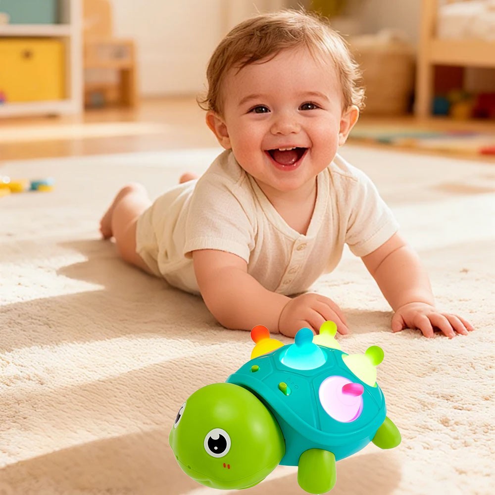 Musical Crawling Turtle Baby Toy for 6-12-18 Months, Light-Up Tummy Time Sensor