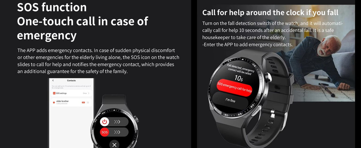 New Model Elderly Health Smart Watch Fall Detection Blood Pressure Heart Rate
