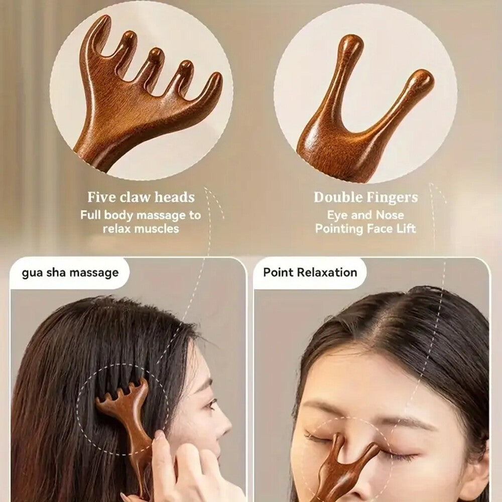 Sandalwood Acupressure Face Body Massage Comb - Scalp Relaxation Therapy Tool
