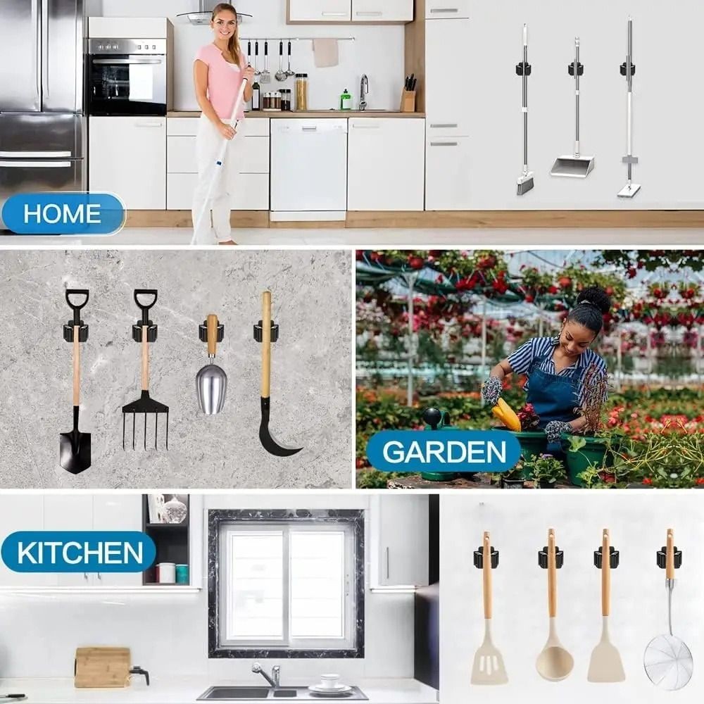 4pcs Universal Broom Hanger Wall Mounted Mop Holder Home Mop Storage Clip Rack