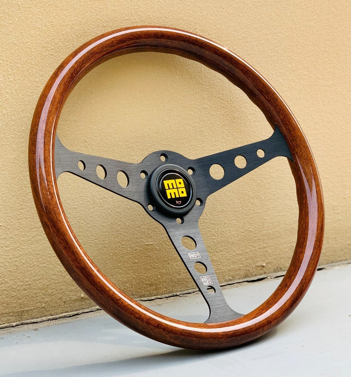 350mm Black For MOMO Heritage Indy Woodgrain Mahogany Wood Steering Wheel