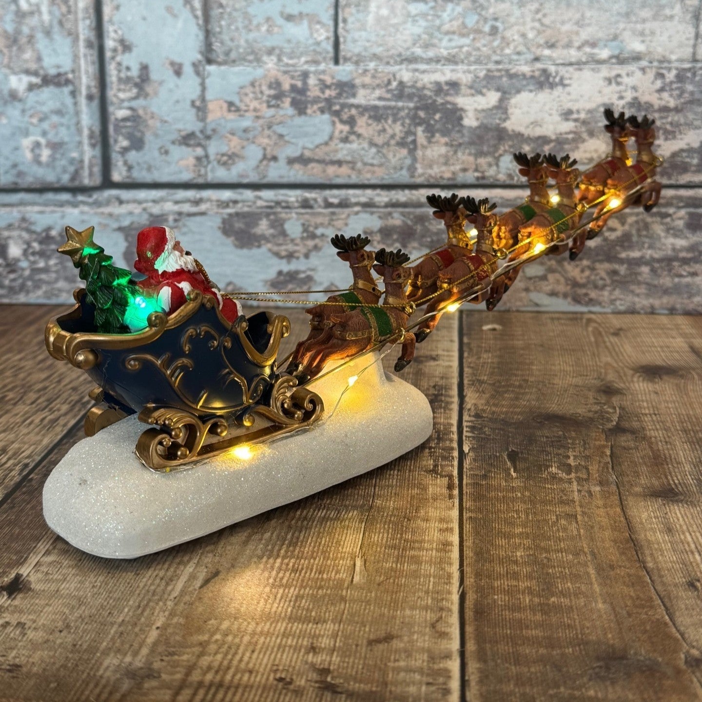 Christmas Santa Sleigh & Reindeer Decoration Festive Ornament with LED Lights