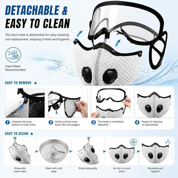 Reusable Carbon Filter Dust Mask with Adjustable Goggles, With 5-Layer Filter