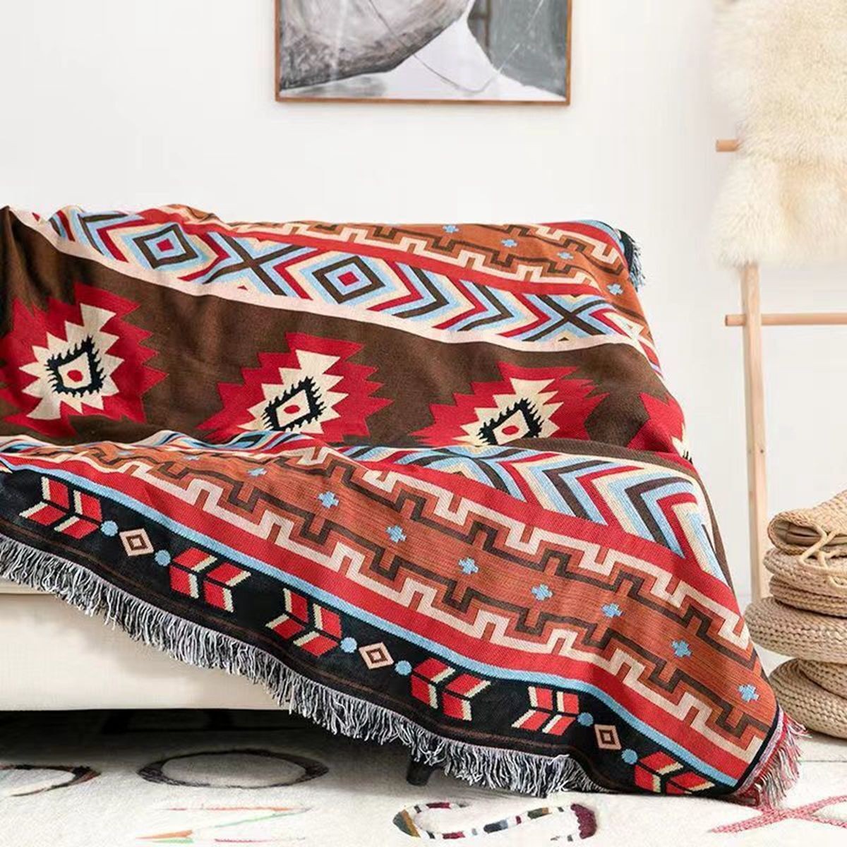 Ethnic Mexico Blankets Outdoor Beach Picnic Blanket Striped Boho Blanket