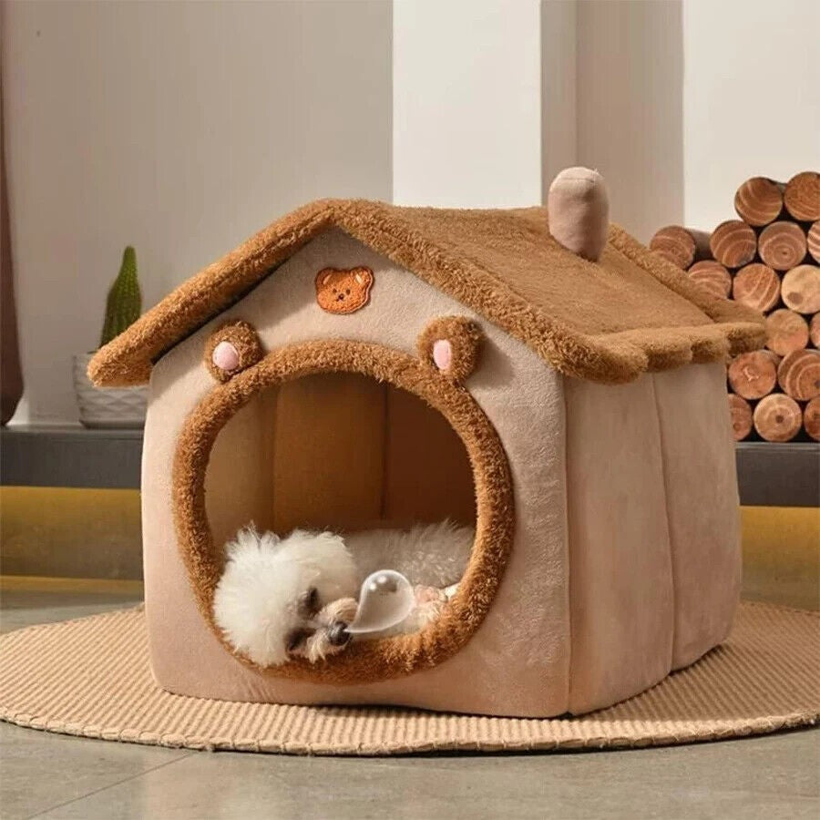Pet Cat Kitten Dog Beds Igloo Fleece Bed Pyramid Cozy Washable Warm House Cave