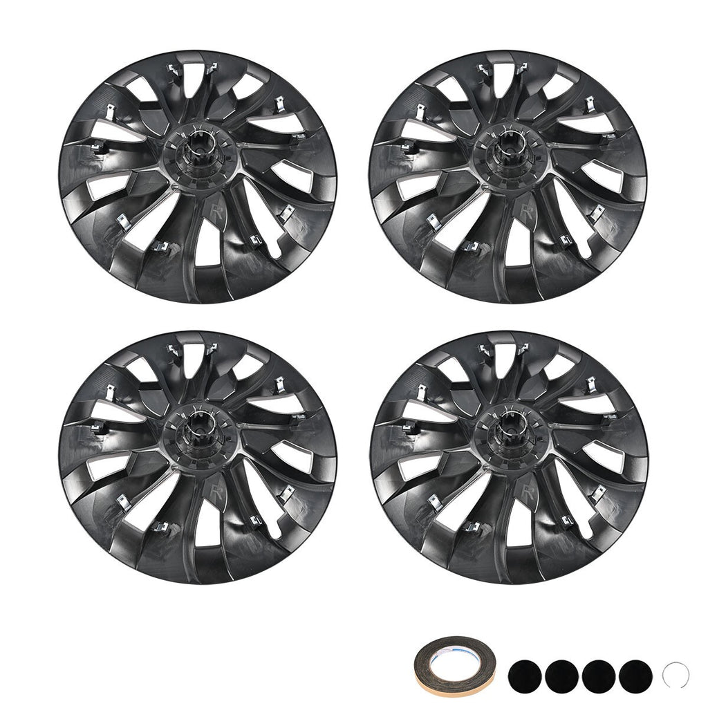 18" Wheel Cover Hubcaps Matte Black 4pcs For Tesla Model 3 2017-23 Silver Logo