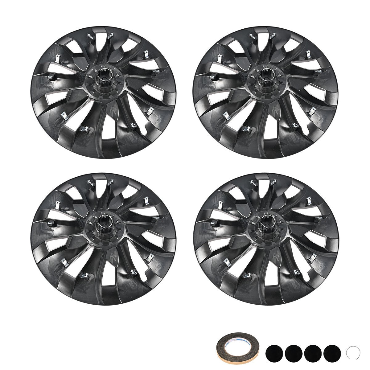 18" Wheel Cover Hubcaps Matte Black 4pcs For Tesla Model 3 2017-23 Silver Logo