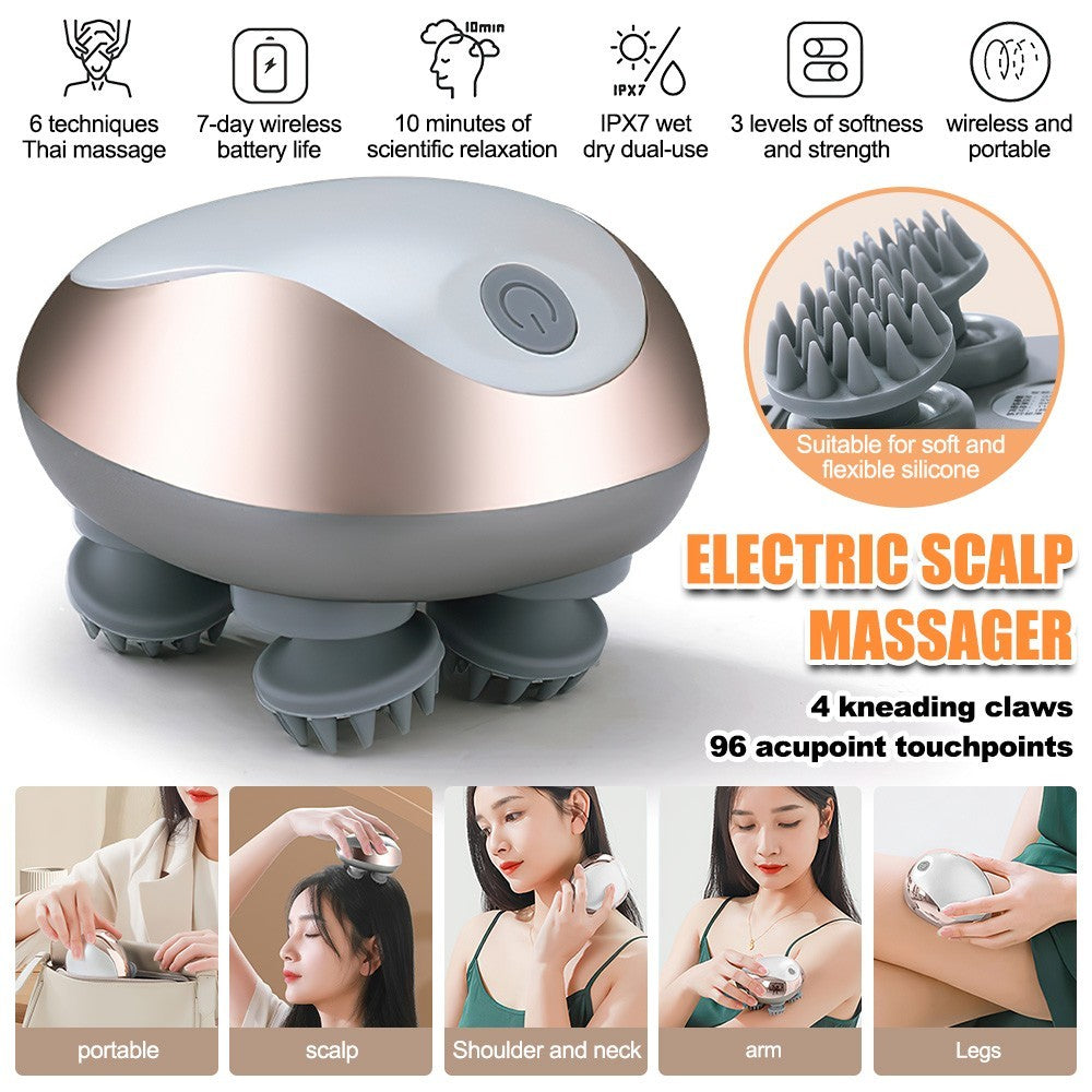 Electric Head Scalp Massager Waterproof Hair Care 3 Modes Kneading Rechargeable