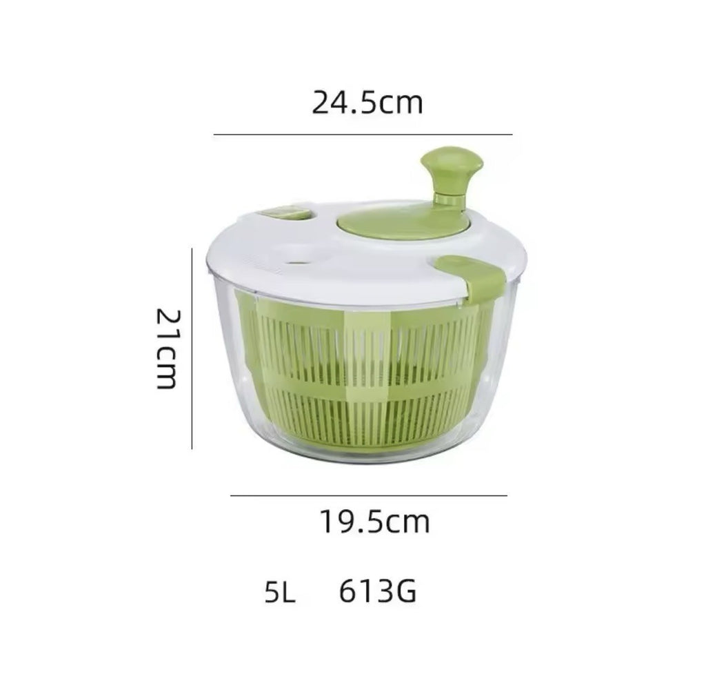 Manual Salad Spinner 5L Large Anti-Slip with Lid Bowl Basket Green/White/Clear