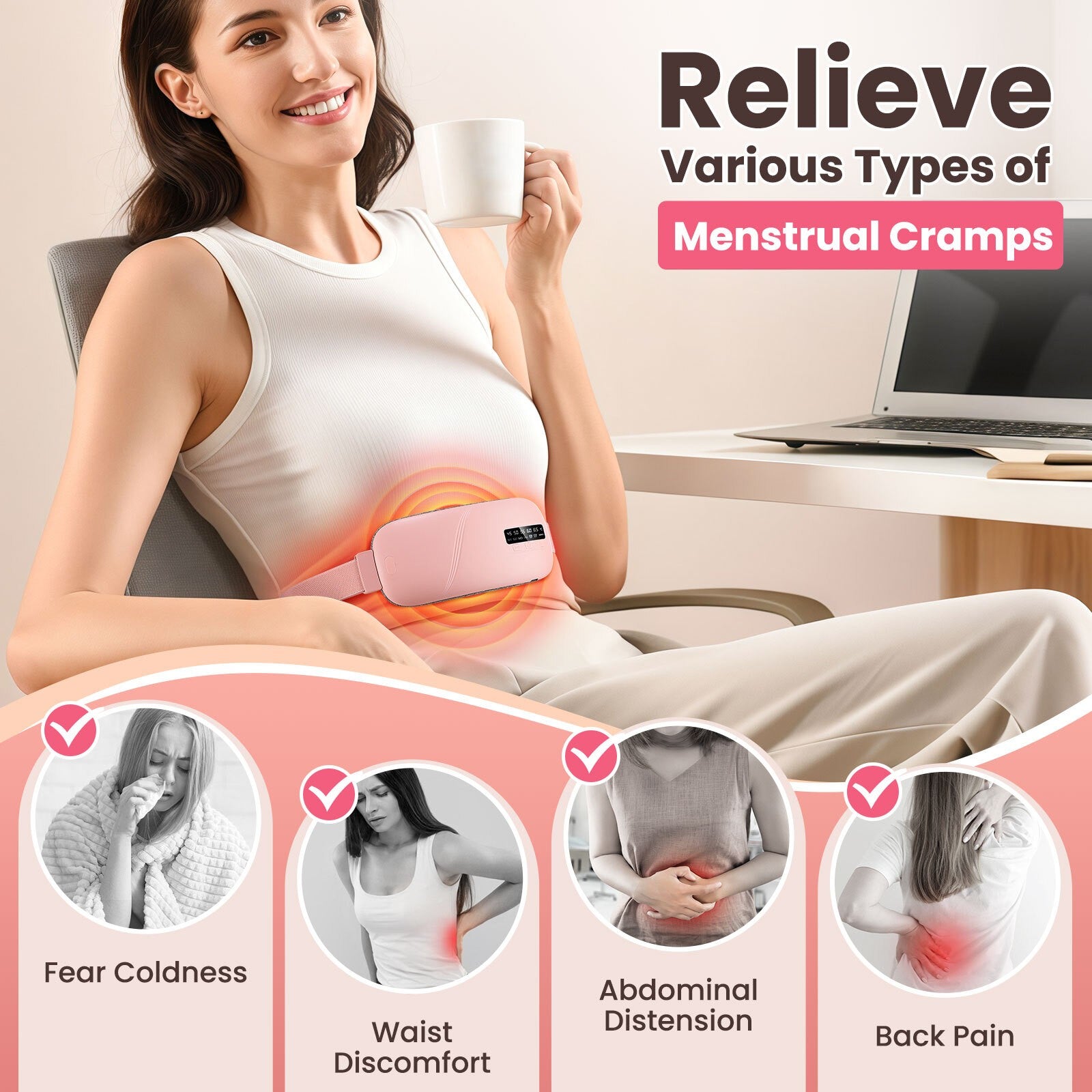 Electric Heating Menstrual Heat Pad Massage Belt For Period Pain Relief Cramps