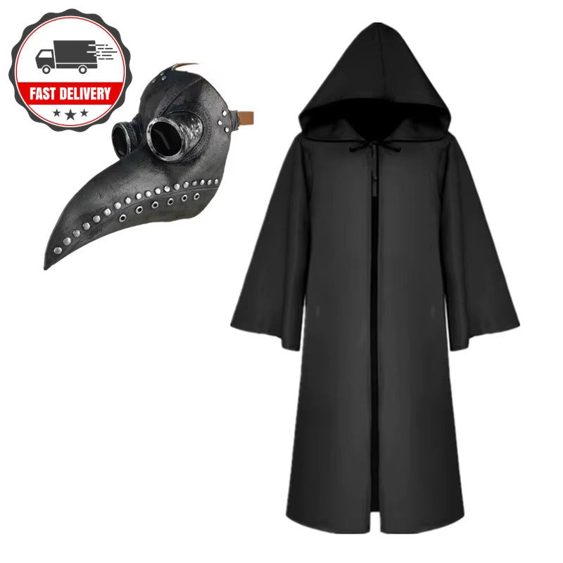 Halloween Plague Doctor Mask Cosplay Costume Set - Adult & Child Black Robe