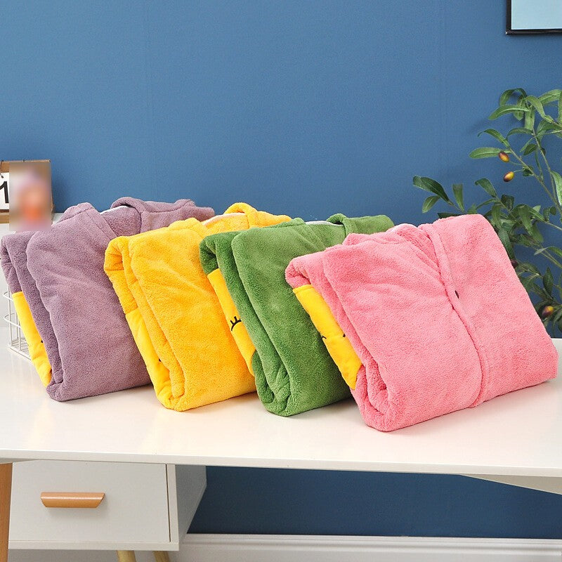 Women Microfibre Wearable Soft Bath Towel Robe Cloak Hooded Shower Swimming Wrap