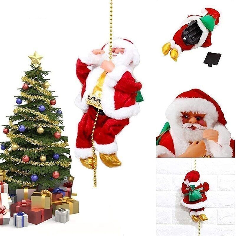 Electric Climbing Ladder Santa Claus Christmas Xmas Music Figurine Party Decor
