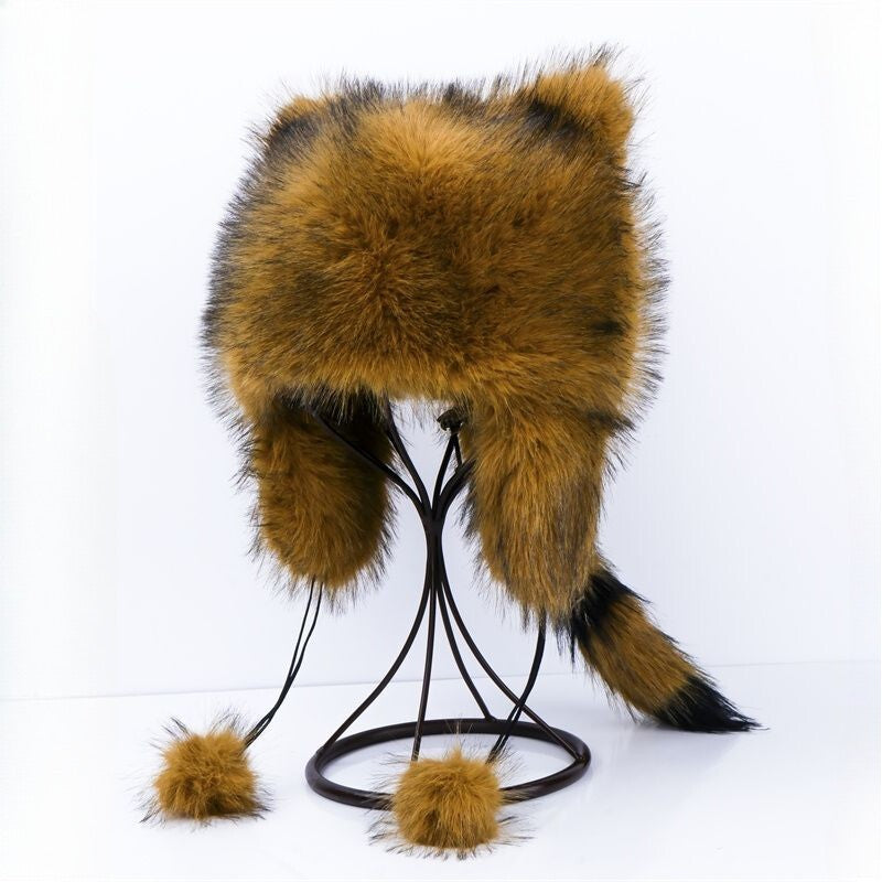 Lady Warm Long Furry Hat Trapper Hat Faux Fur Outdoor Ski Hat Ear Flap Winter UK