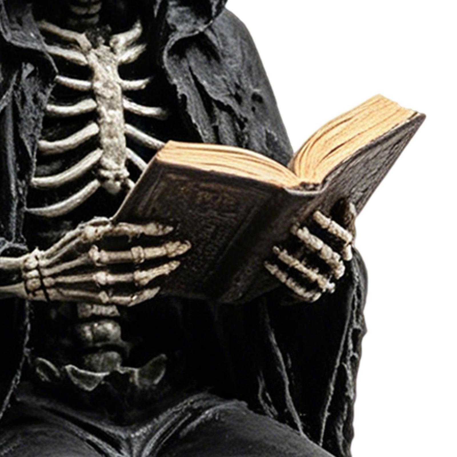 Gothic Dark Fantasy Figure, Reading Death Gothic Skeleton Demon Hooded Figurine