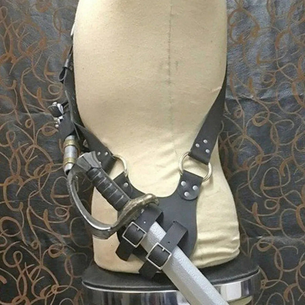 Pirate Leather Strap Costume Baldric Gun Sword Holster Flintlock Pistol Medieval