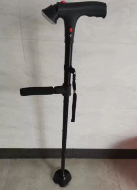 1X Elder Folding Walking Stick Walking Cane Height Adjustable LED Light Alarm