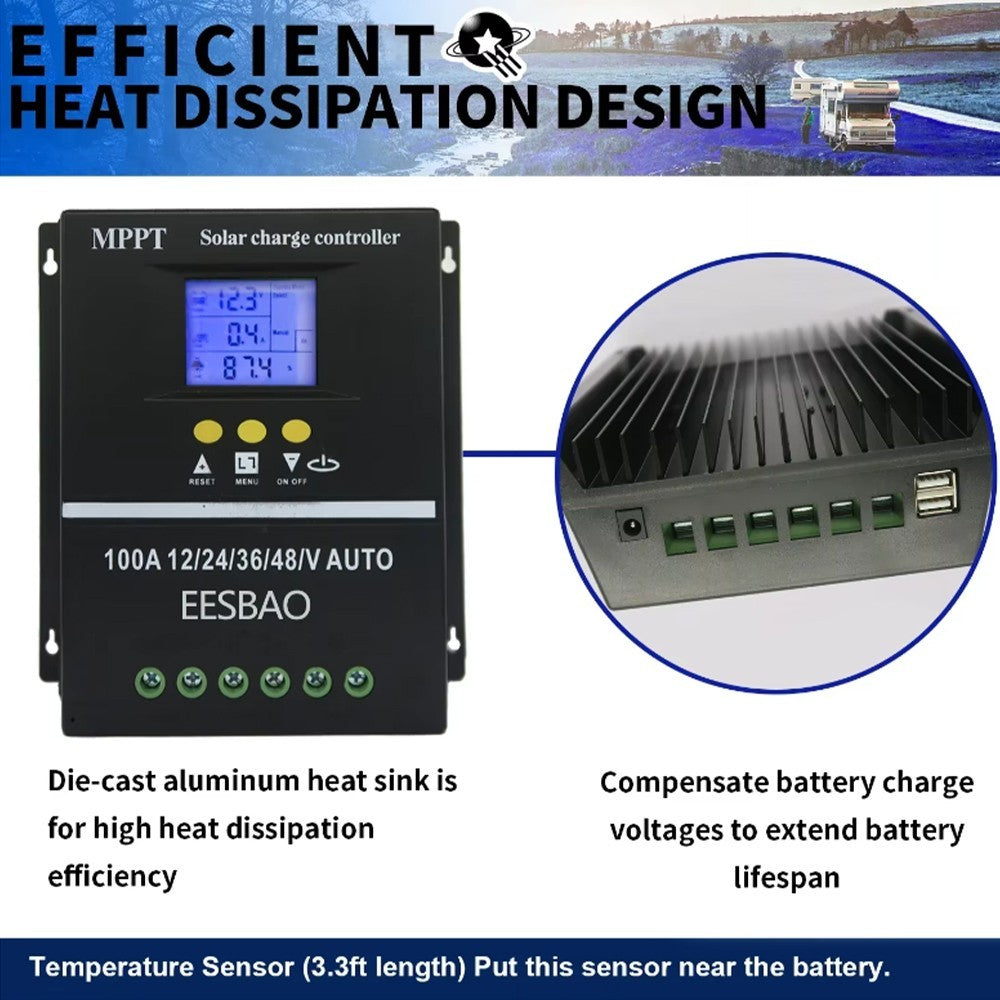 4000W 100A MPPT Solar Charge Controller Battery PV Regulator 12V/24V/36V/48V USB