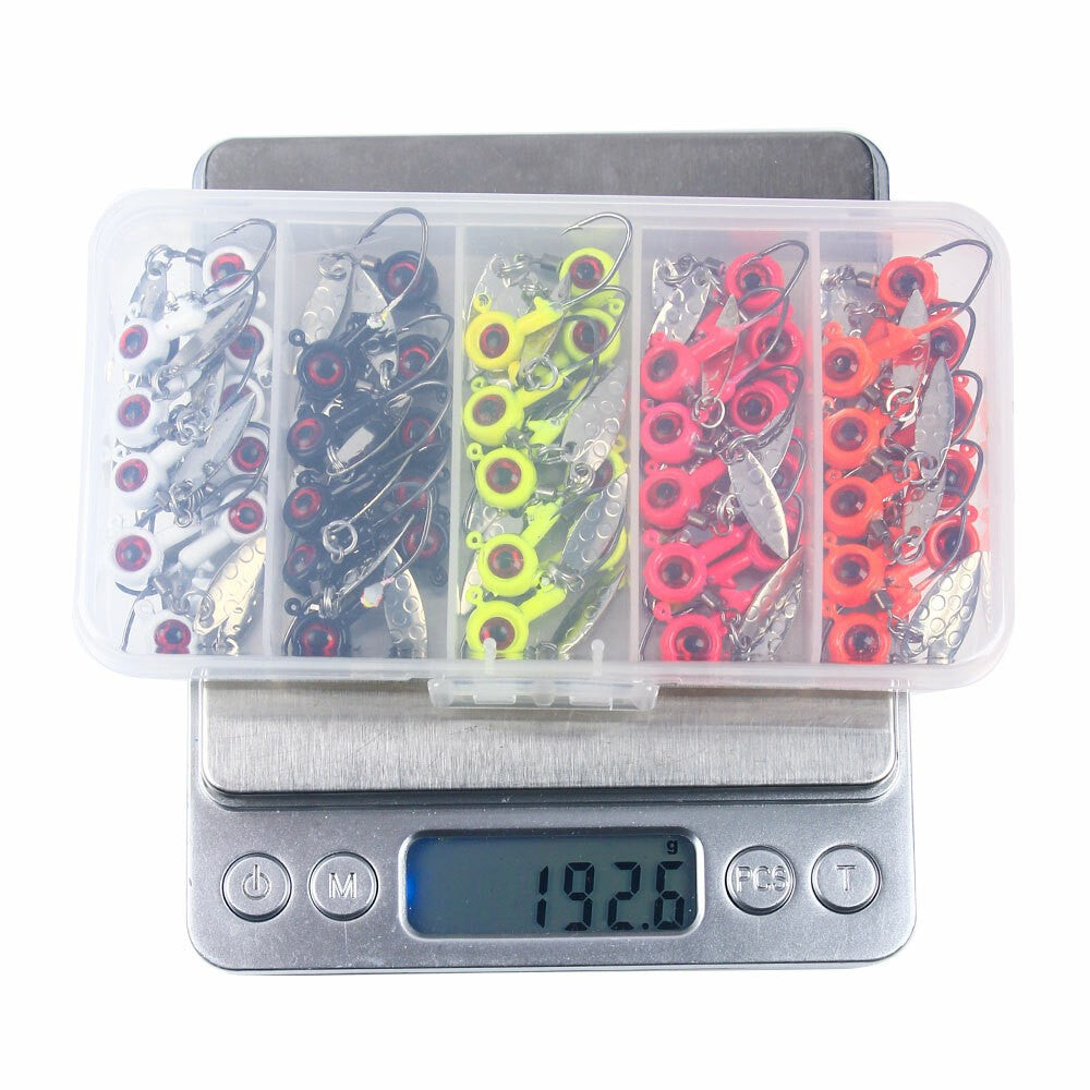 50pcs/box Spoon Lead Jig Head Fishing Hooks Crappie Lure Bait Kit Tackle Set