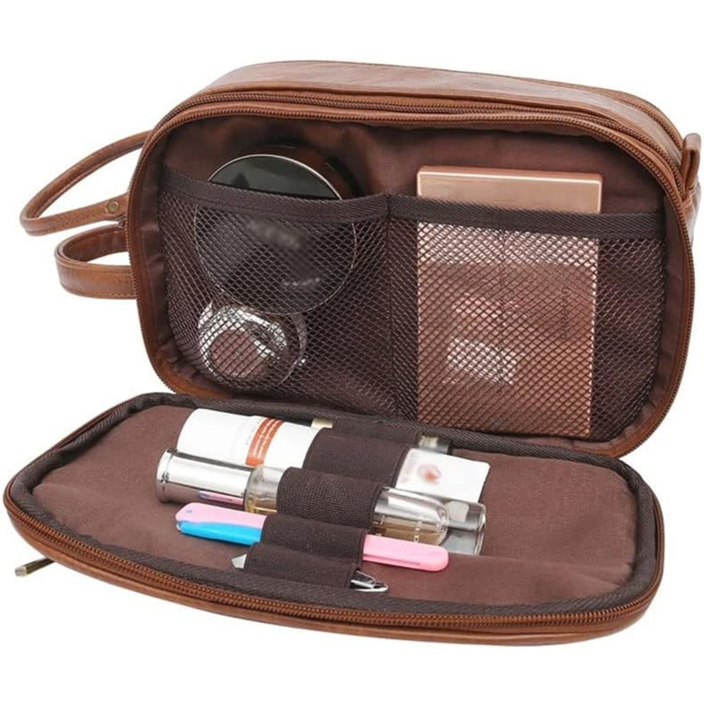 PU Leather Toiletry Bag For Men Large Travel Wash Bag Shaving Water-Resistant UK