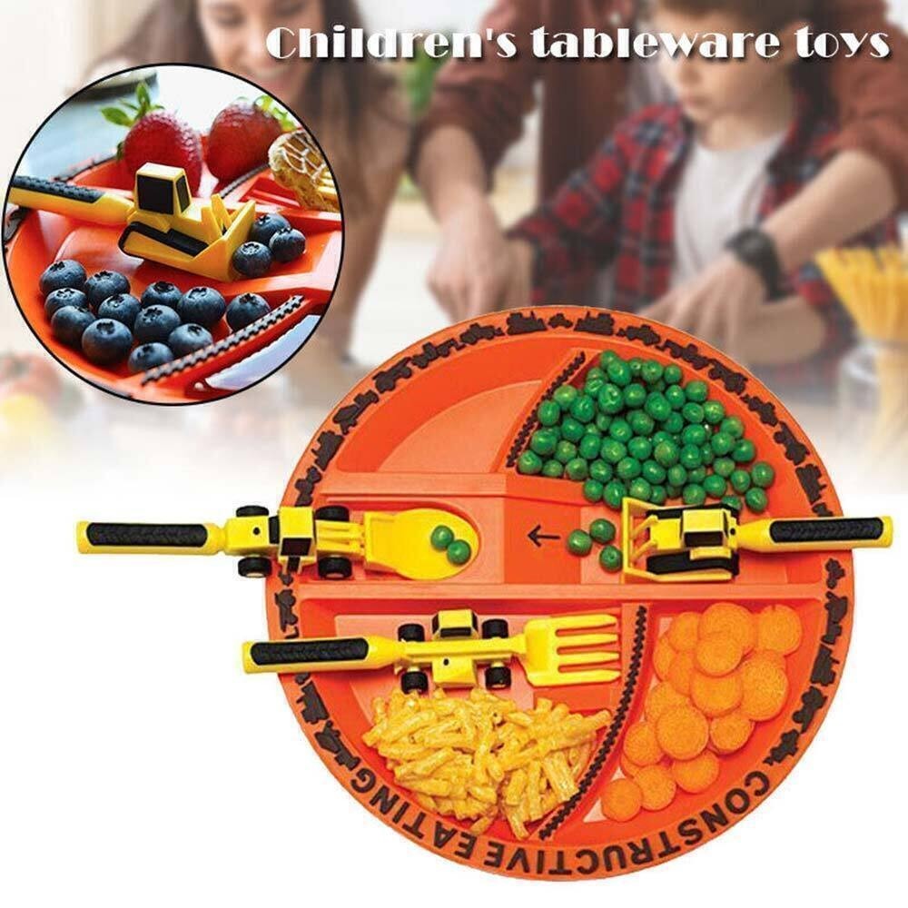 Constructive Eating Plate and Utensils Set Construction Toddler Dinnerware