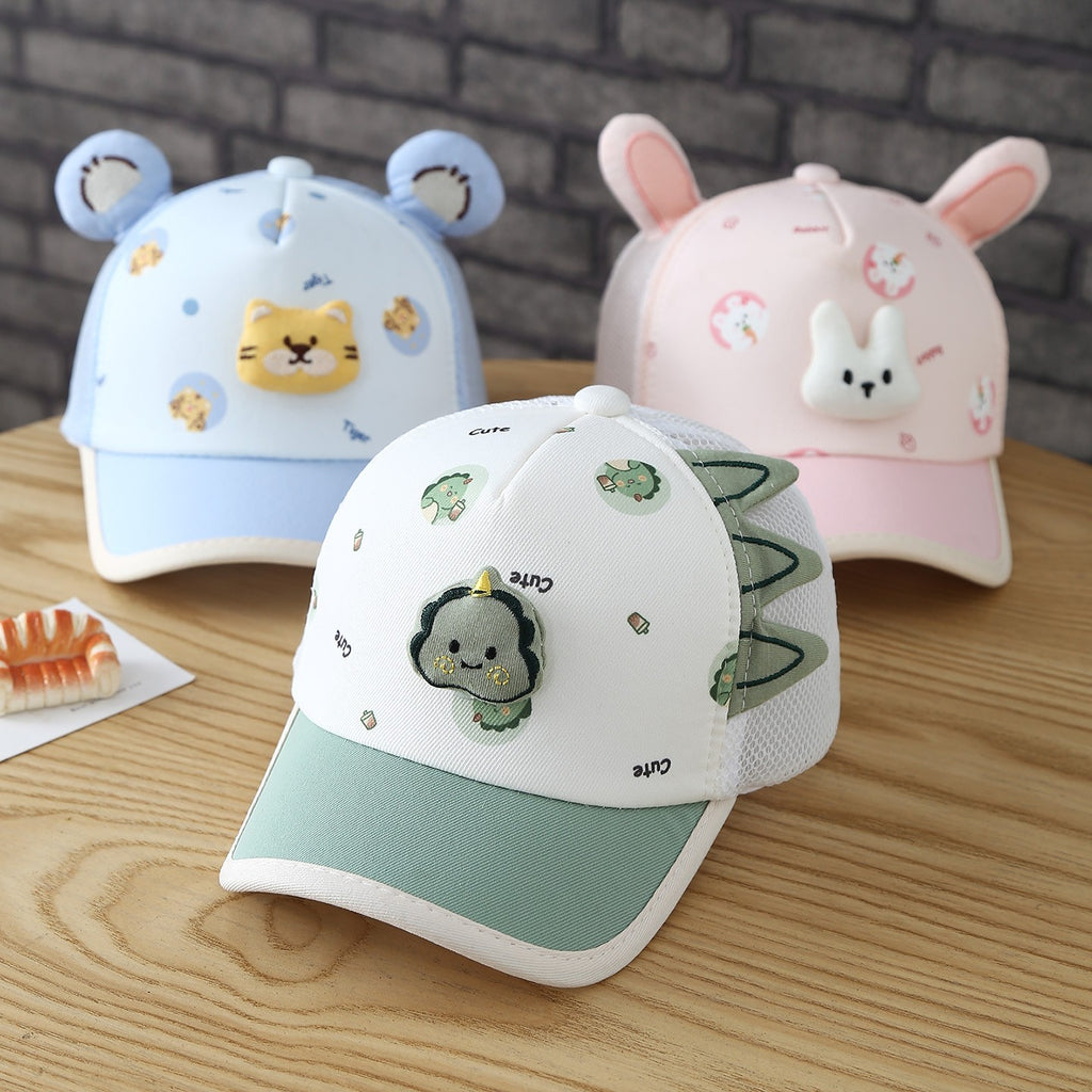 Children's Trendy Printed Lettering Cartoon Animal Semi-netted Brimmed Hat...