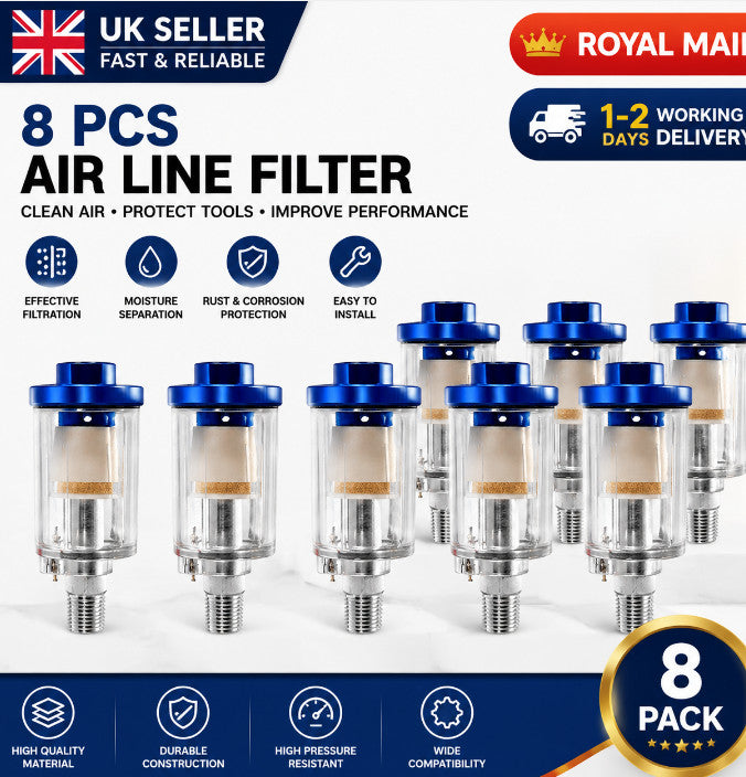 8pcs Spray Paint Gun 1/4'' BSP Mini in Line Air Filter Moisture Water Trap Kit