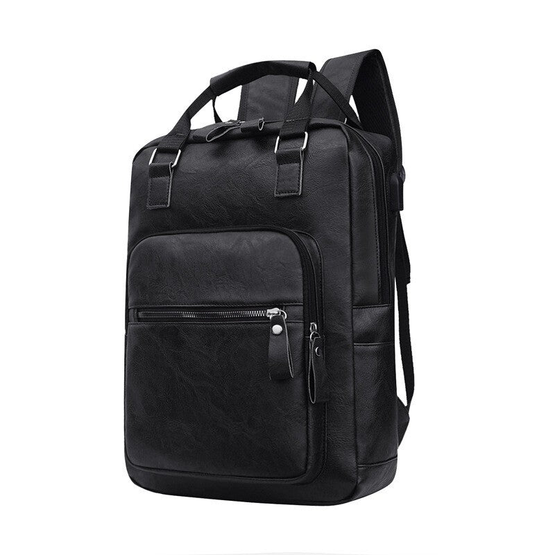 Men's PU Leather Laptop Backpack Men High Quality Large School Travel Bag UK