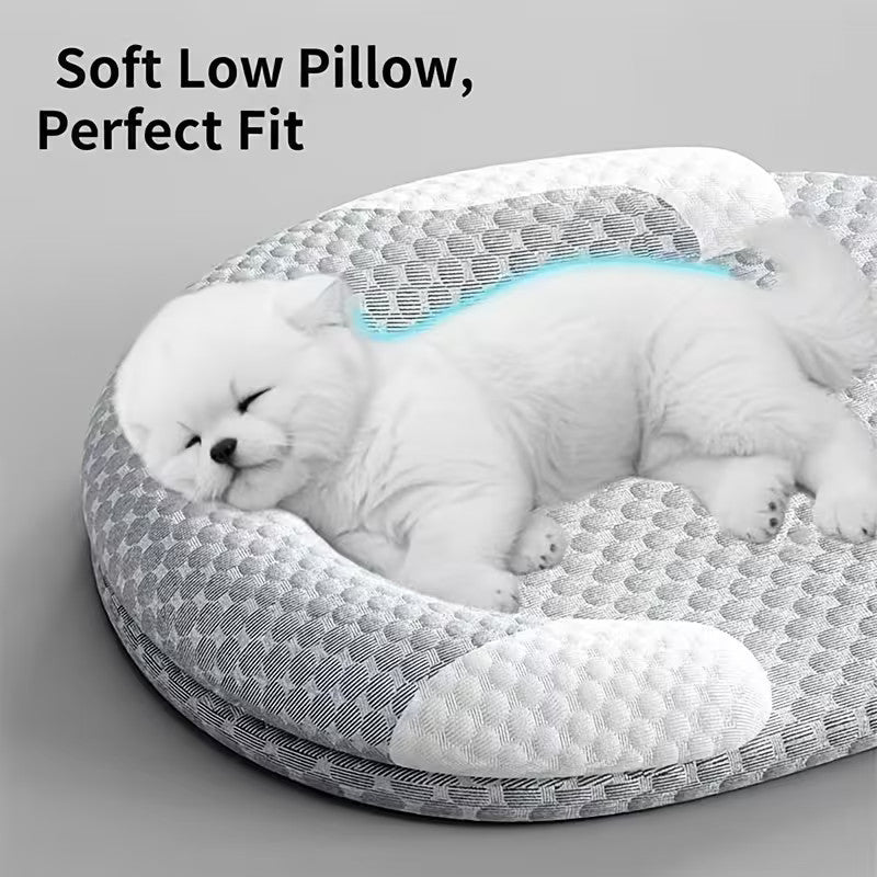 Summer Cooling Cat Bed, Breathable Dog Bed with Raised Neck Pillow Cooling Mat