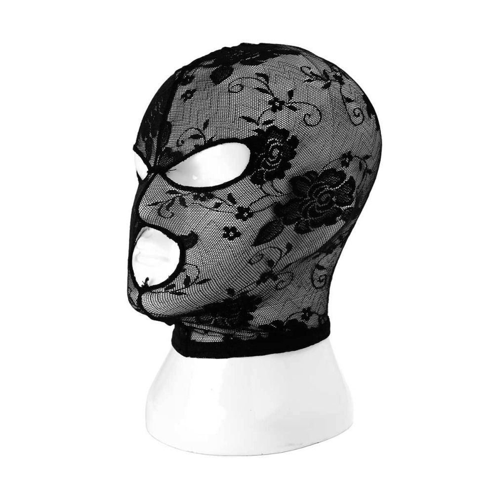 Elastic Black Lace Mask See-through Cosplay Headgear Full Face Hood  Parties