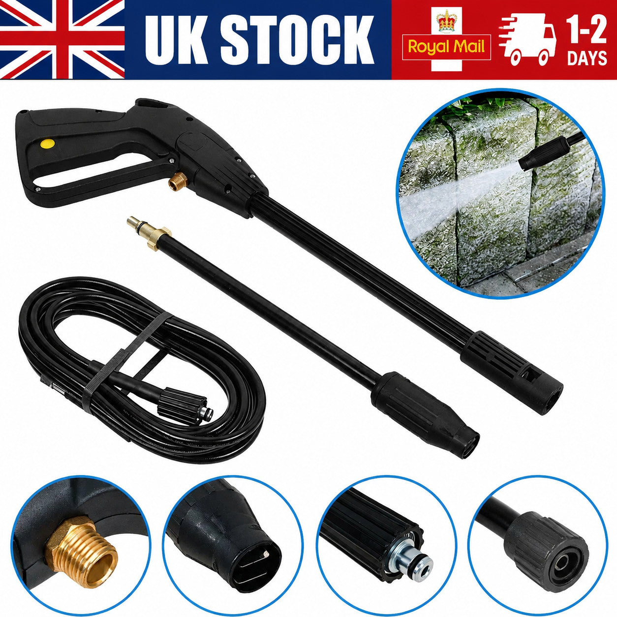 High Pressure Power Washer Spray Gun Jet Lance Trigger Wash Wand & 8M Hose kit