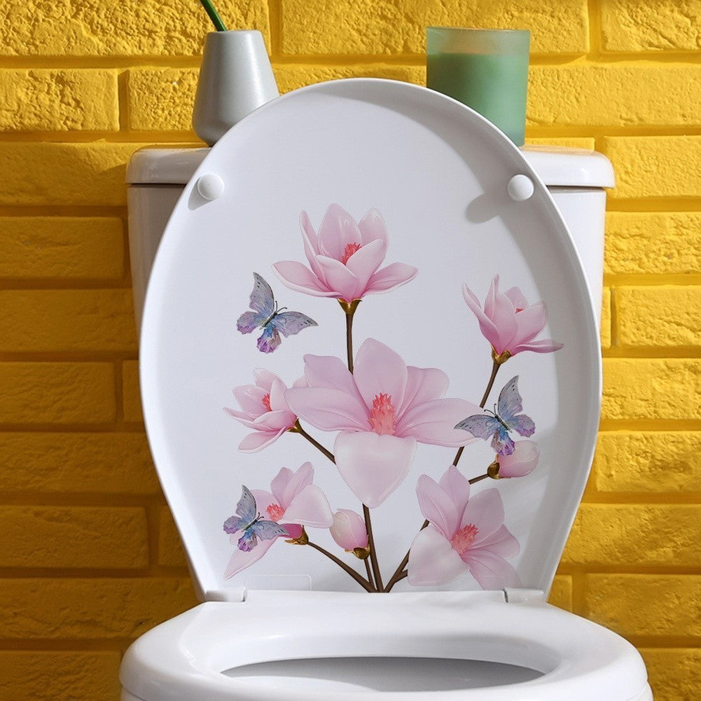 Waterproof Magnolia Butterfly Wall Sticker for Bathroom Decor Self Sticky