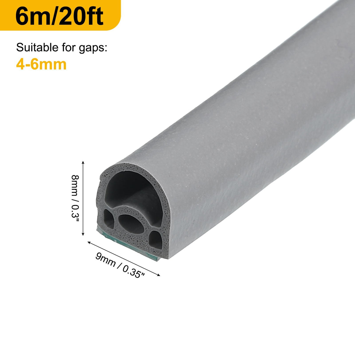 20 ft Silicone Weather Stripping Door Seal Strip, , 0.35" x 0.3", Grey