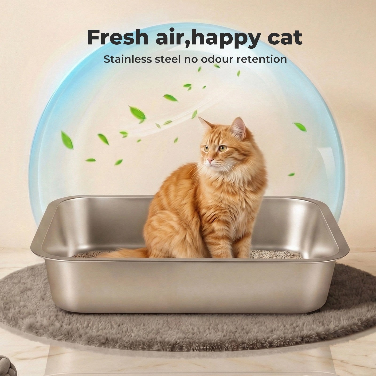 Cat Litter Box Stainless Steel Toilet Tray for Kittens Cats Large Open