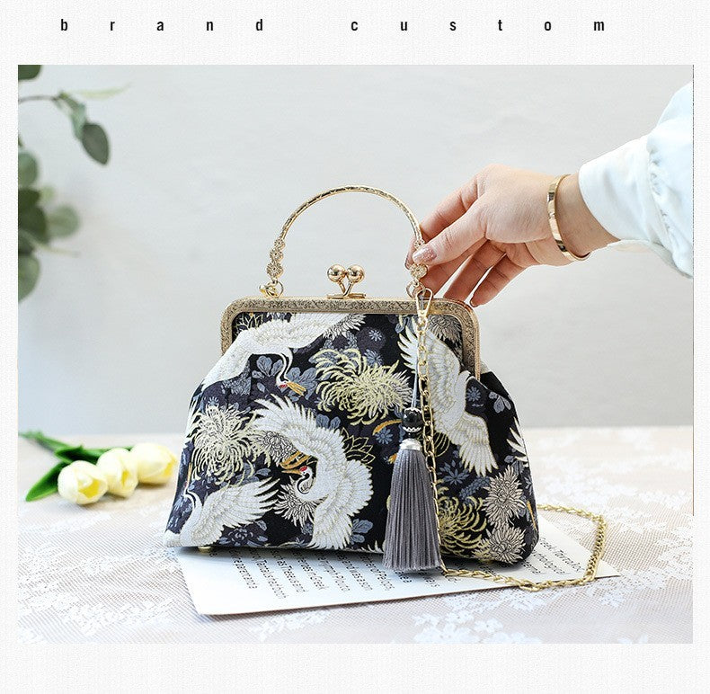 Retro Shoulder Chain Messenger Clutch Embroidered Jacquard Women's Evening Bags