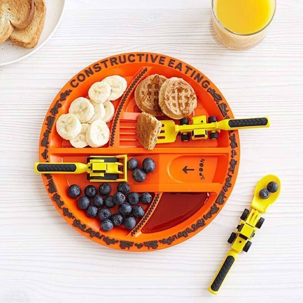 Constructive Eating Plate and Utensils Set Construction Toddler Dinnerware UK