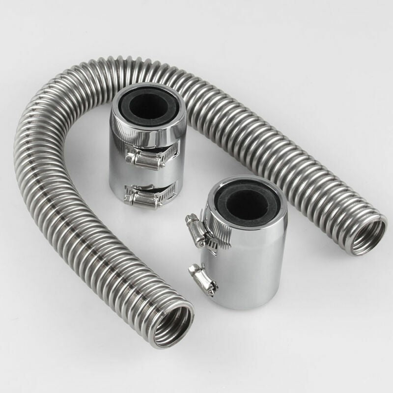 Universal 24" Chrome Stainless Steel Radiator Flexible Hose Set With Chrome Caps