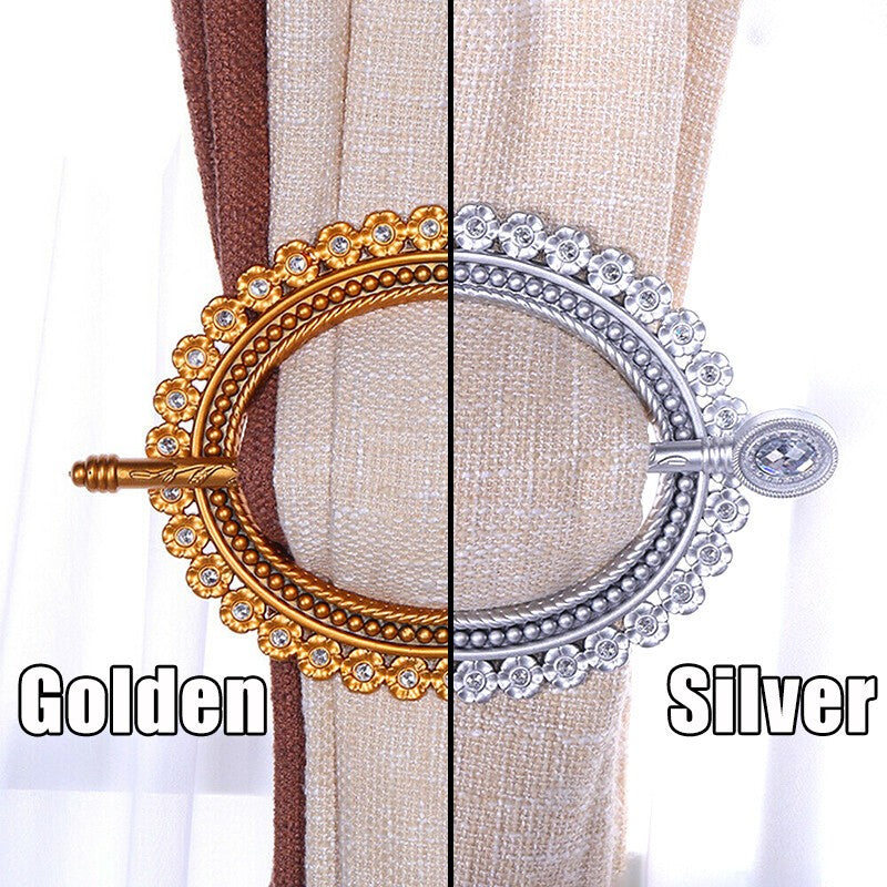2x Curtain Tie Buckle Ring Clips Tie-Backs Buckle Holder Drapery Curtain Brooch