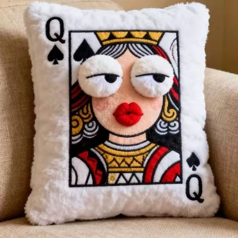 Adorable Plush Embroidered Poker JQK (Jack,Queen,King) Cushion - Soft Bed Pillow