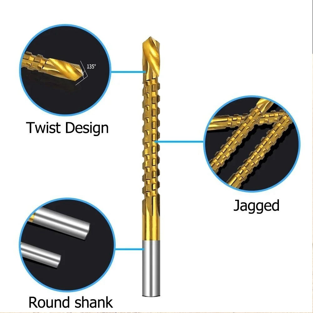 6PCS/Set Titanium Coated Drill Bit Spiral Jagged Saw Drill Bit Composite8158