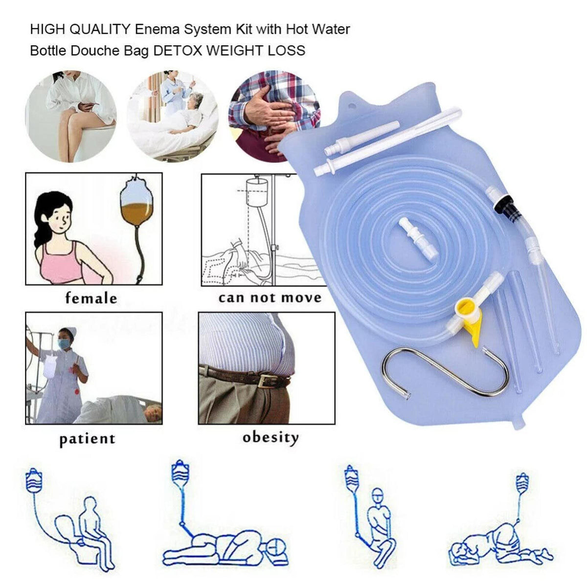 Enema Bag Kit Colonic Irrigation Coffee Enema Bag Home 2L Douche Colon Cleanse