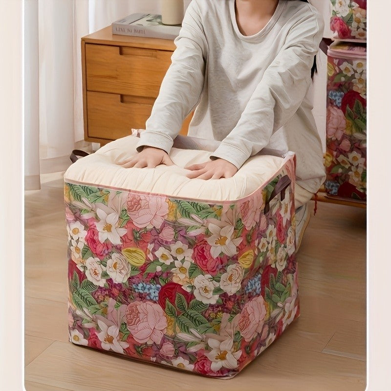 Flower Storage Bag Double Zipper Clothes and Blankets Storage Fabric Moving Bag