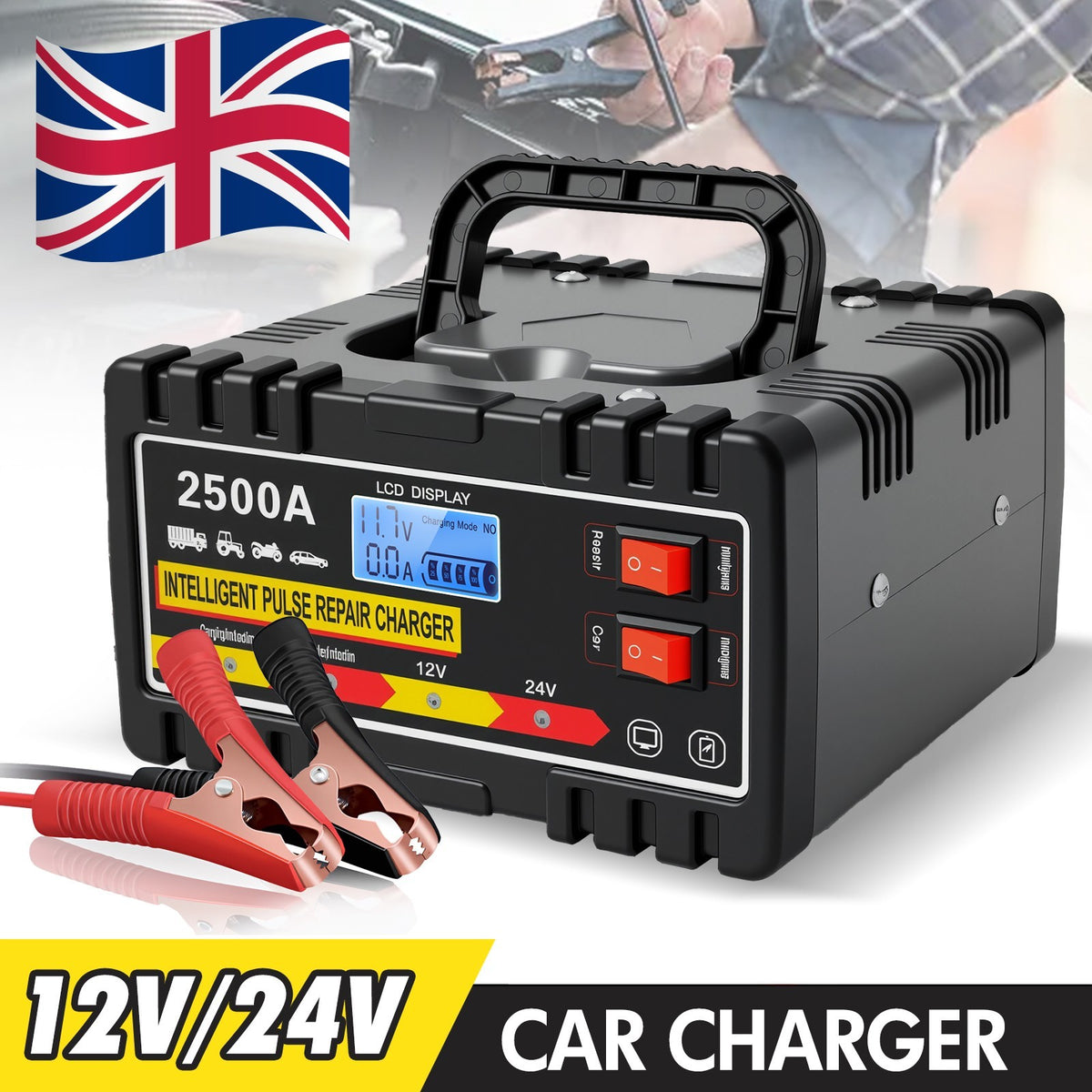 2500A Heavy Duty 12/24V Automatic Car Battery Charger Smart Pulse Repair Trickle
