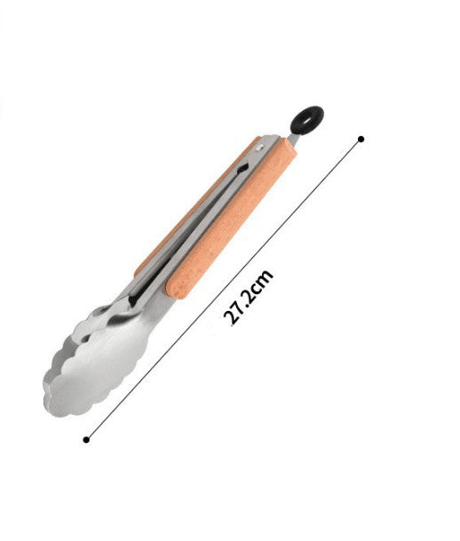 Stainless Steel BBQ Tongs Kitchen Heat  Wood Handle Larger Tong5259