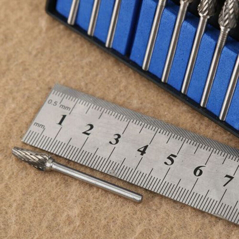 10x 6mm Tungsten Carbide Point Burr Die Grinder Shank Rotary Drill Bits Pack Kit