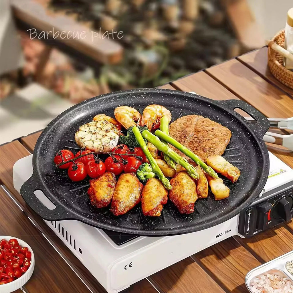 Cast Iron Griddle Hot Plate BBQ Grill Cooking Camping Hob Steak Barbecue Tool UK